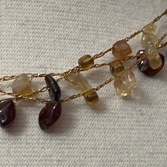 Gold Beautiful natural 3-string gold thread mixed stone necklace - Picture 4 of 8